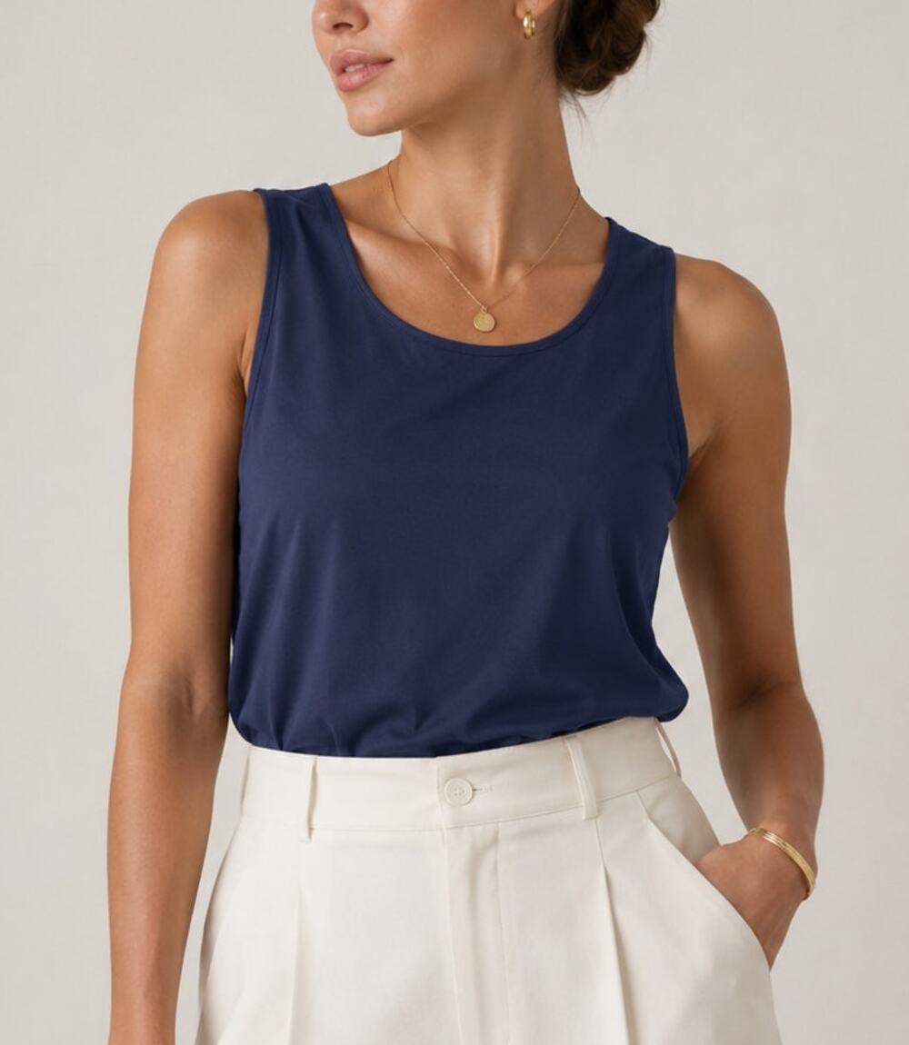 Eileen Fisher Quiet Luxury Jersey Knit Tank Top XS Gray Stretch Minimal Capsule